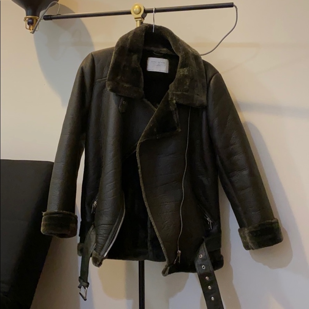 Zara double-faced biker jacket/ olive green